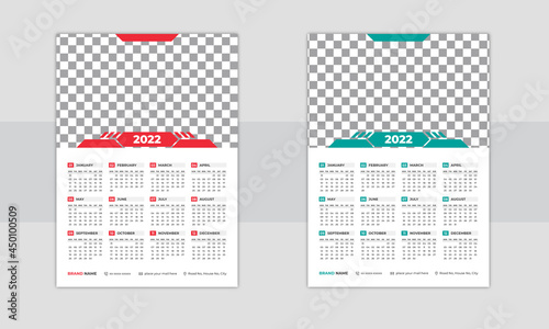 Print Ready One Page wall calendar template design for 2022, Week starts on Sunday calendar design 2022, Print Ready singlepage wall calendar template design for 2022, Planner diary with Place for Pho
