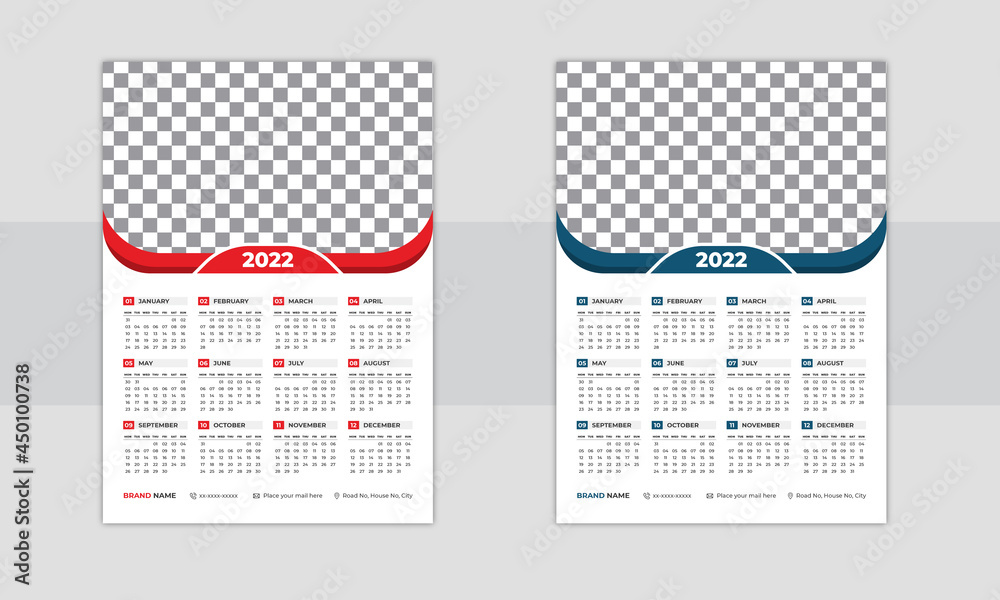 Print Ready One Page wall calendar template design for 2022, Week