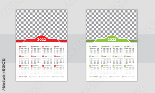 Print Ready One Page wall calendar template design for 2022, Week starts on Sunday calendar design 2022, Print Ready singlepage wall calendar template design for 2022, Planner diary with Place for Pho