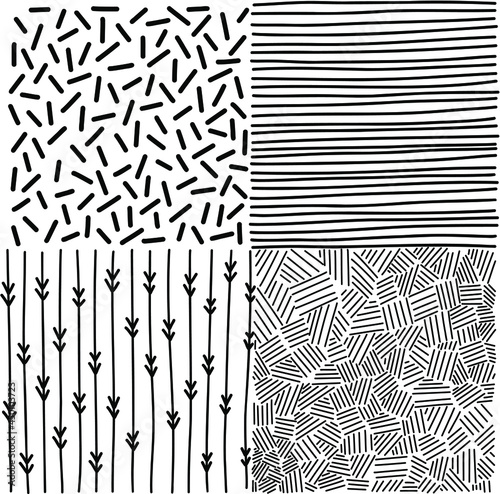 Vector background graphic black and white minimalistic doodle. Set of black and white Patterns