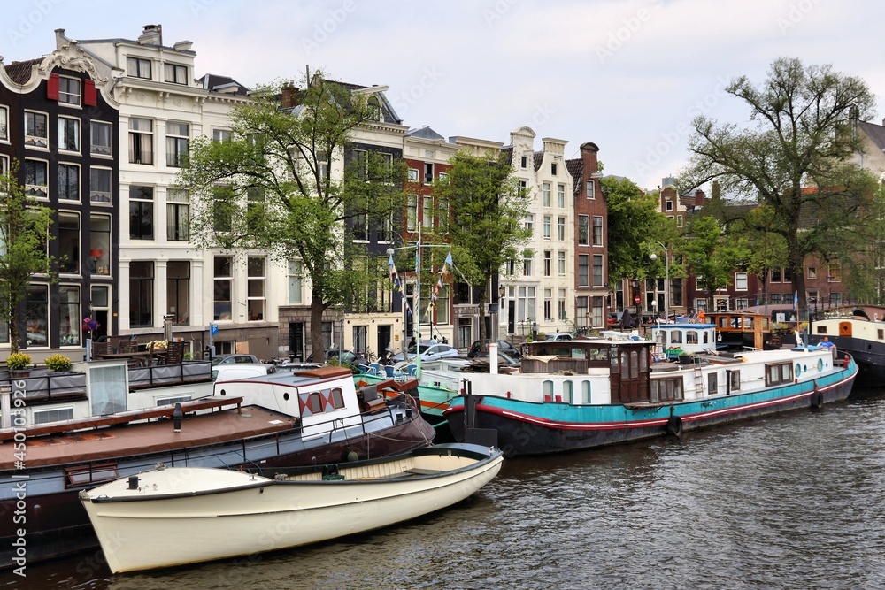 House boats moored in Amsterdam