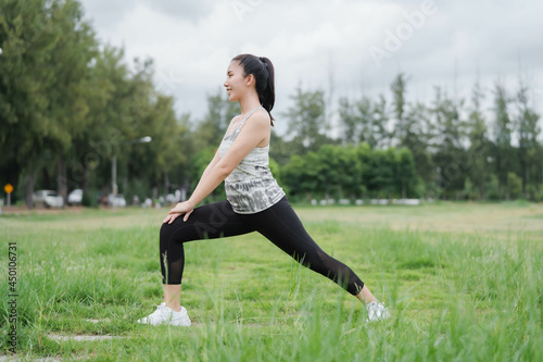 Asian women stretching and warm up before exercise