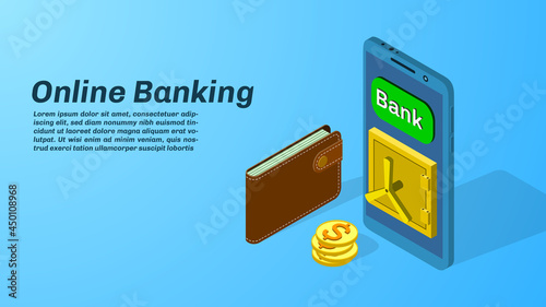 Online banking concept, using a mobile bank with a smartphone. Vector illustration.