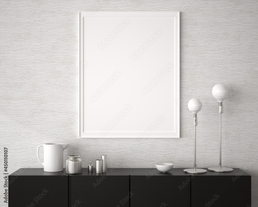 3D Mockup poster in hallway Modern interior minimal style