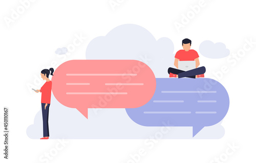 online chatting, man and woman connecting together and work from anywhere