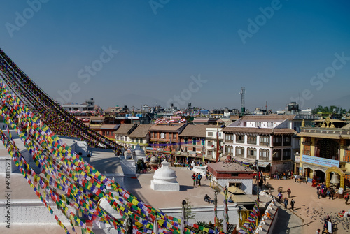 Street around Stupa in Boudhanath Stupa (Bodnath Stupa) temple in Kathmandu, Nepal. The largest stupa in Nepal. photo