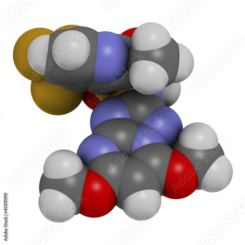 Pyroxsulam herbicide molecule. 3D rendering. photo