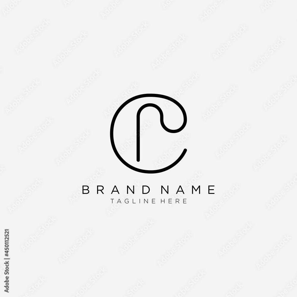 Initials letter C and R logo design modern line art template.