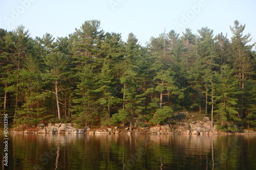 The wilderness shoreline of Shotgun Bay in The Massasauga Provincial Park on Georgian Bay Ontario Canada