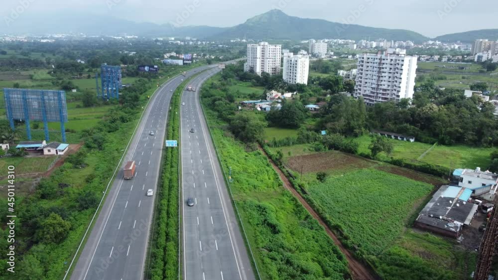 Aerial view of the Mumbai Pune Expressway near Pune India. The Expressway is officially called the Yeshwantrao Chavan Expressway. Aerial view of the Mumbai Pune Expressway near Pune India. The Expressway is officially called the Yeshwantrao Chavan Expressway.