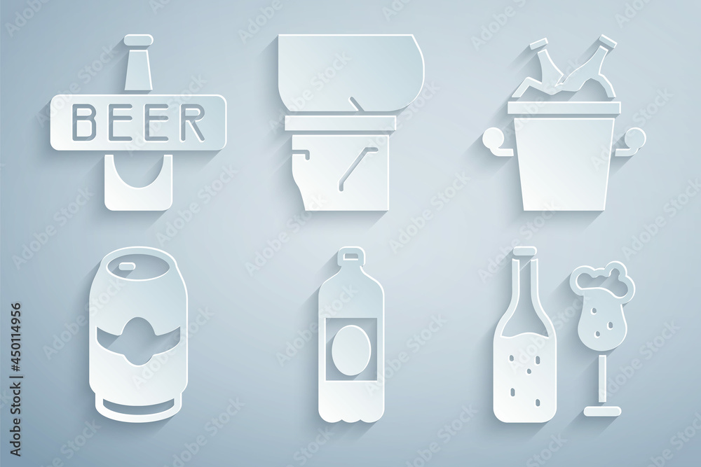 Set Plastic beer bottle, Beer bottles in ice bucket, can, and glass, belly and icon. Vector Set Plastic beer bottle, Beer bottles in ice bucket, can, and glass, belly and icon. Vector