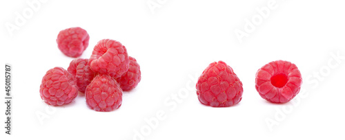 Fresh ripe raspberries isolated on white background