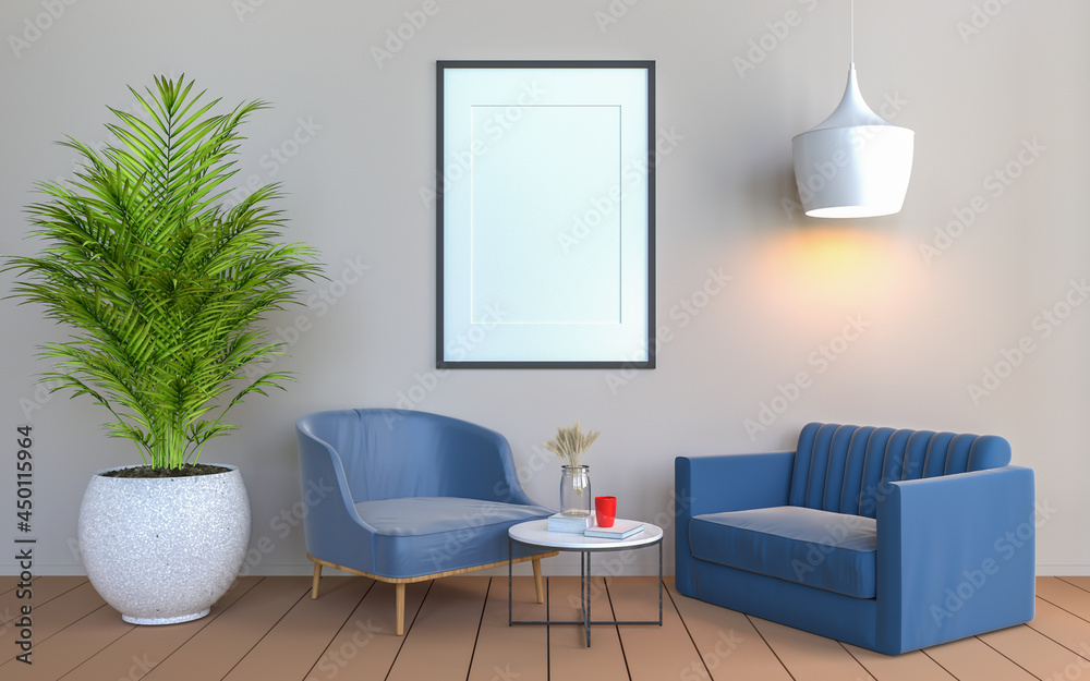 3D interoir design for living room and mockup frame 3D interoir design for living room and mockup frame