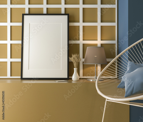 3D interoir design for living room and mockup frame