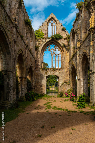 Ruins of the church of Abbaye de Beauport in the village of Paimpol, Côtes-d'Armor department, French Brittany. France