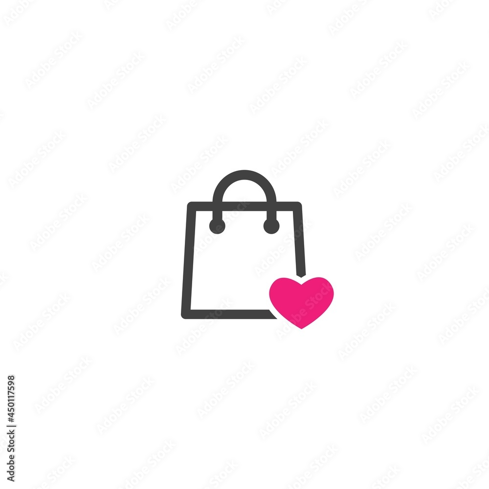 black outline silhouette of shopping paper bag with heart. flat icon isolated on white. vector illustration. black outline silhouette of shopping paper bag with heart. flat icon isolated on white. vector illustration.