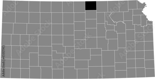 Black highlighted location map of the Republic County inside gray map of the Federal State of Kansas, USA