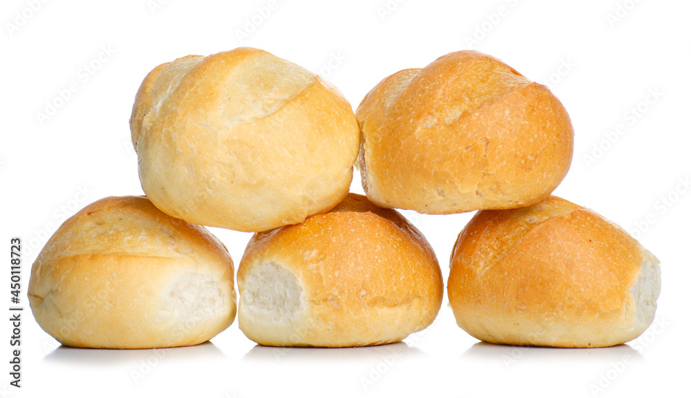 Fresh buns loaf bread on white background isolation