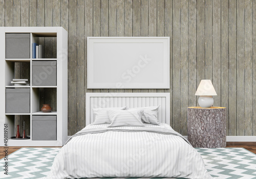 3D interoir design for bedroom and mockup frame