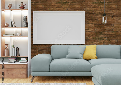 3D interoir design for living room and mockup frame