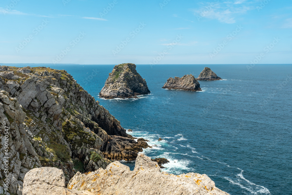 Pen Hir Point on the Crozon Peninsula in French Brittany, the three famous islets of the peninsula, France