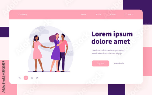 Boyfriend being unfaithful to his girlfriend. Wife, lie, hand flat vector illustration. Betrayal and infidelity concept for banner, website design or landing web page