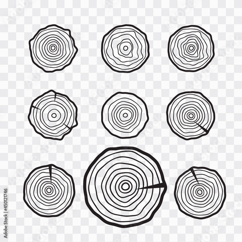 Tree rings icons, concept of saw cut runk