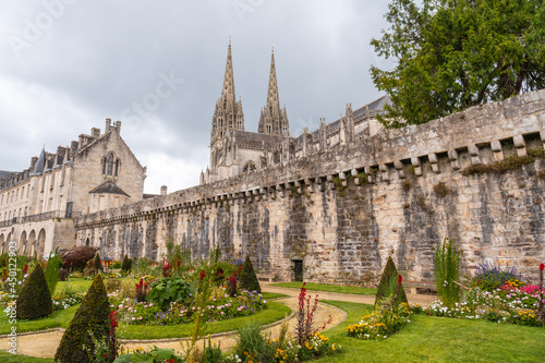 Walls of the medieval village of Quimper and the cathedral of Saint Corentin  department of Finisterre. French Brittany  France