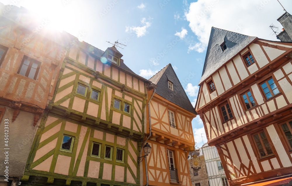 Fototapeta premium Vannes coastal medieval town, traditional wooden colored houses, Morbihan department, Brittany, France