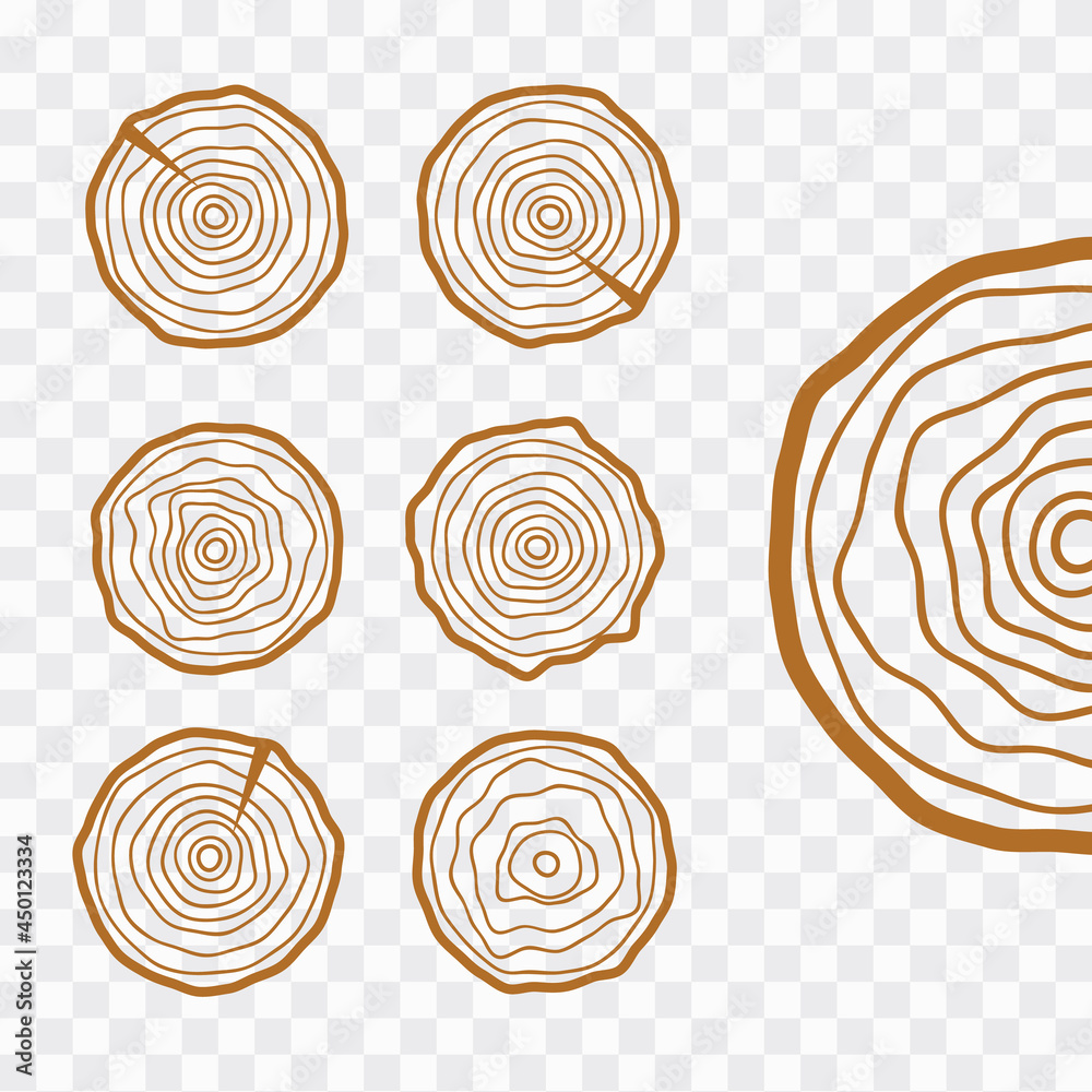 set of four tree rings icons. concept of saw cut tree trunk, forestry and sawmill set of four tree rings icons. concept of saw cut tree trunk, forestry and sawmill