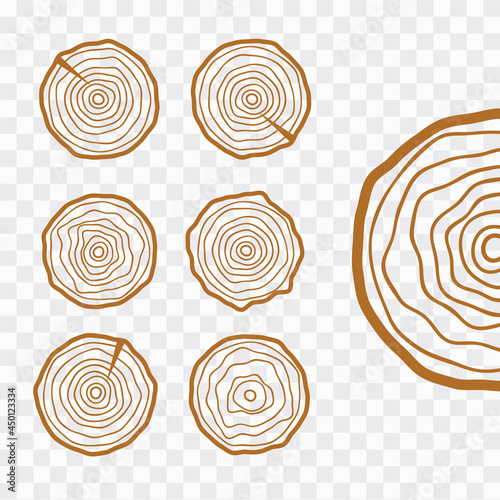 set of four tree rings icons. concept of saw cut tree trunk, forestry and sawmill