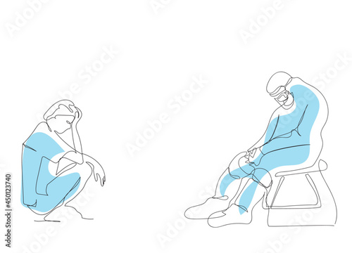 doctors who've been working too many hours With enough help from our patients. with coronavirus disease (Covid-19). continuous line drawing. minimalist