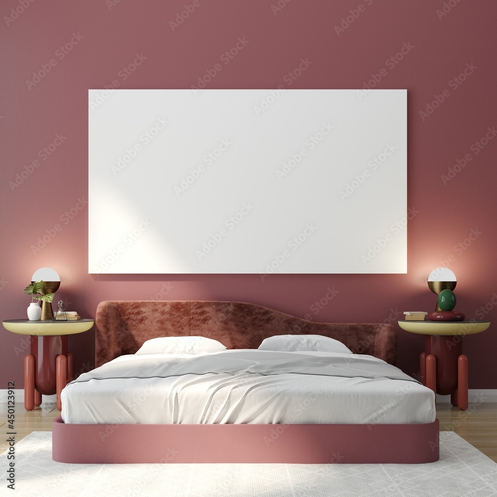 3D interoir design for bedroom and mockup frame 3D interoir design for bedroom and mockup frame