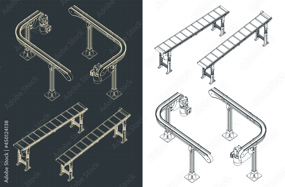 Naklejka premium Conveyor isometric drawings mini Set