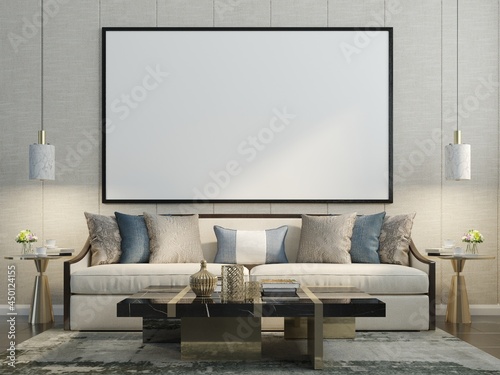 3D interoir design for living room and mockup frame photo