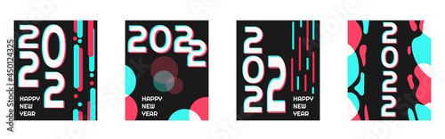Design templates with typography logo 2022 for celebration. Creative concept of 2022 Happy New Year posters set in social media style. Minimalistic trendy backgrounds for banner, card or cover.