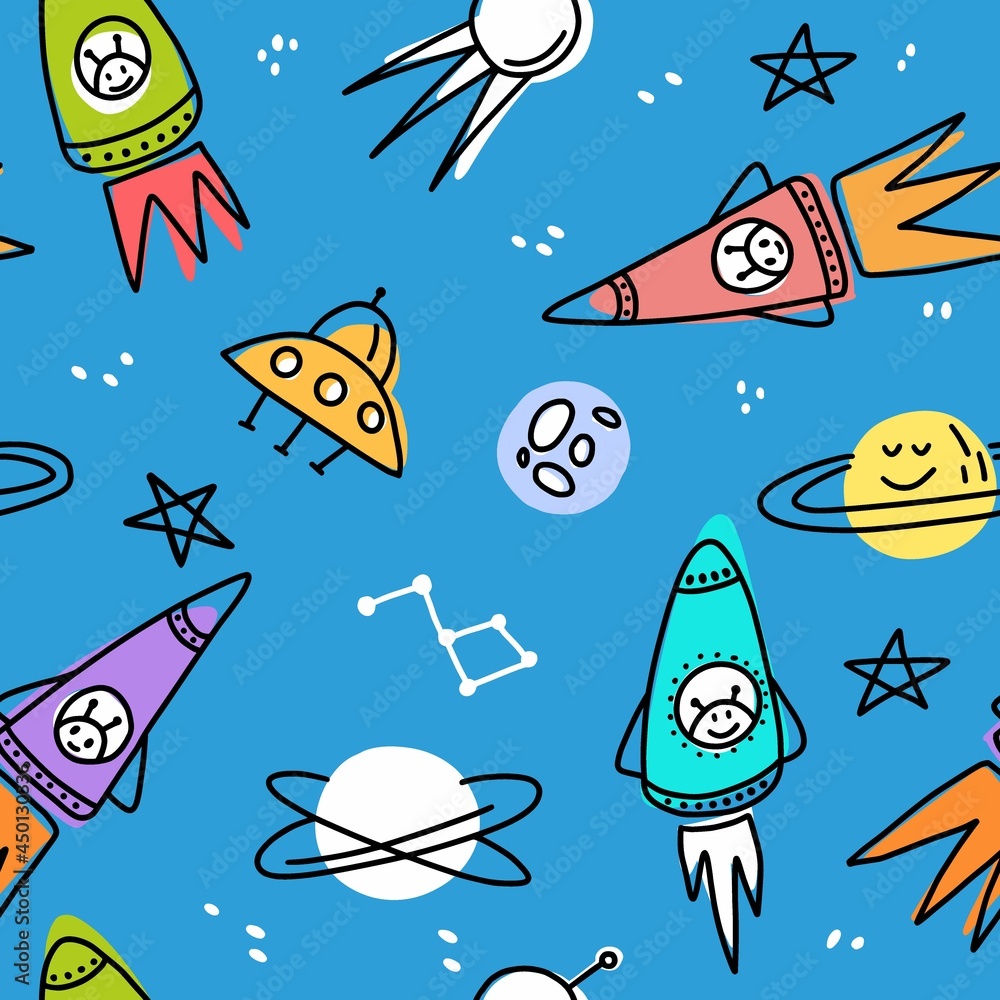Vector pattern with funny rockets