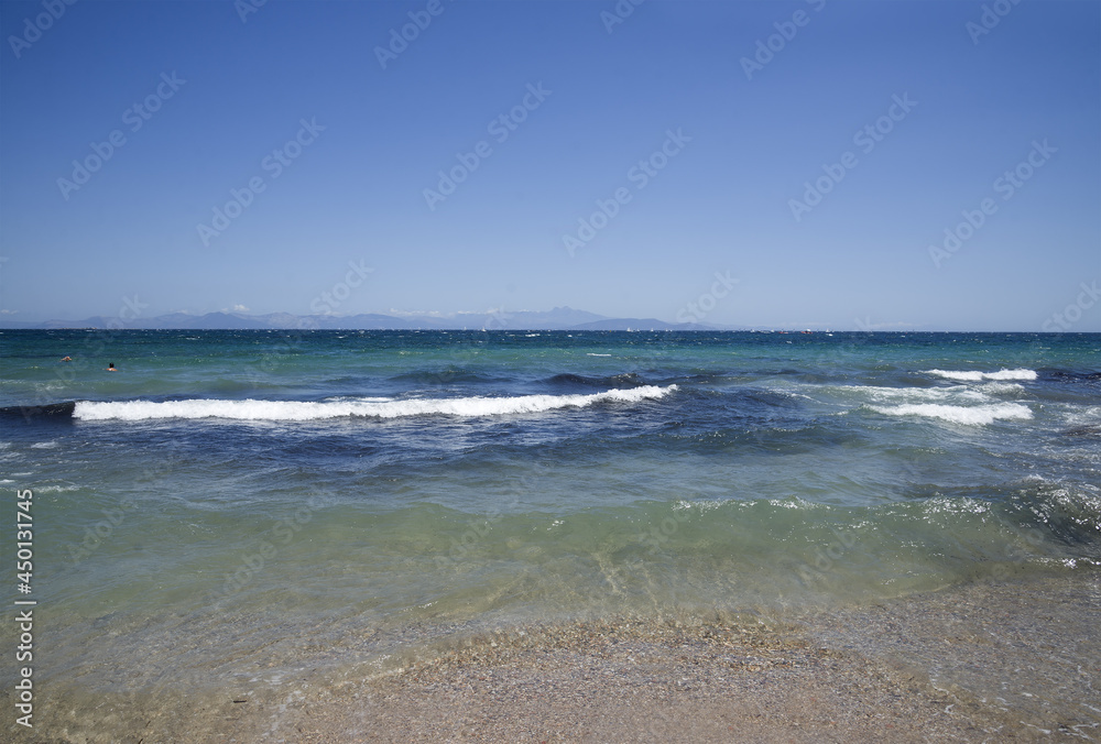 sea horizontal landscape with waves in Greece in summer