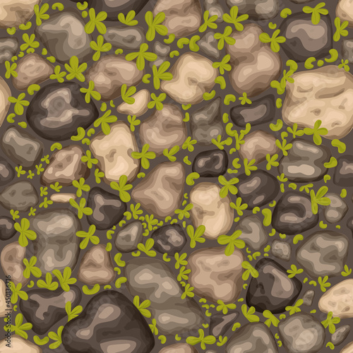 Stoned wall. Seamless texture cobble stones, Stones on the road, stone wall