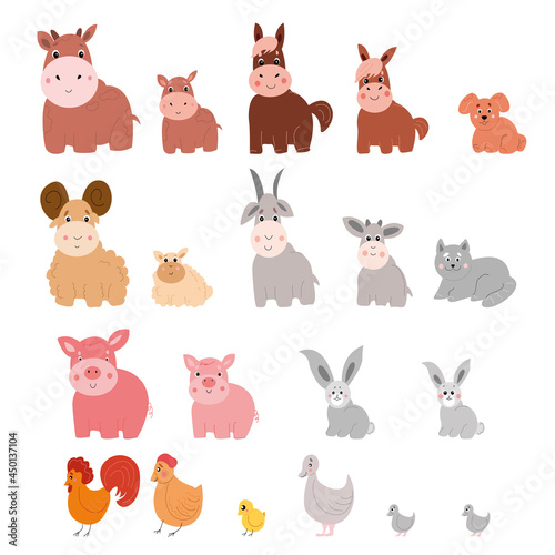 A set of pets on a white background.