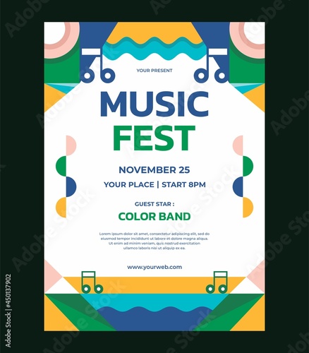 Colorful abstract geometric music festival poster vector template