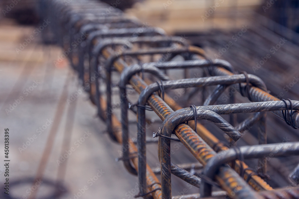 Rebar texture. Reinforcement steel rod. Rusty rebar for concrete