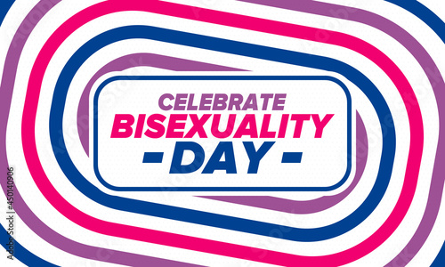 Celebrate Bisexuality Day. Bisexual Pride and Bi Visibility Day. Bisexual flag. Coming out. Celebrated annual in September 23. Festival and parade. Poster, card, banner, template, background. Vector