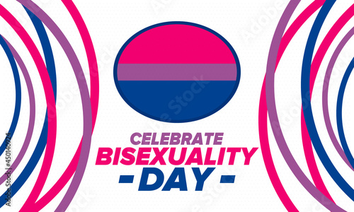 Celebrate Bisexuality Day. Bisexual Pride and Bi Visibility Day. Bisexual flag. Coming out. Celebrated annual in September 23. Festival and parade. Poster, card, banner, template, background. Vector