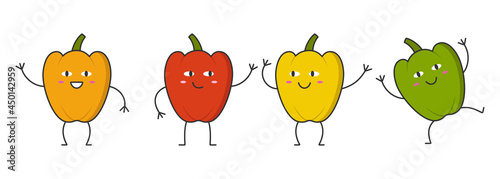 Sweet pepper red yellow green orange character cartoon face smiling happy emotions icon logo vector illustration.