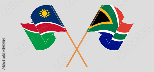 Crossed and waving flags of Namibia and Republic of South Africa