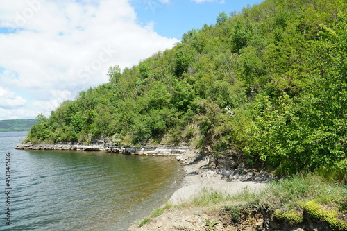 Sandy beach in the Bakota nature reserve, on the banks of the Dniester reservoir. 