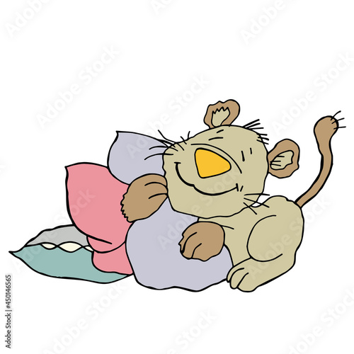 Children's vector illustration of a cat on a pillow