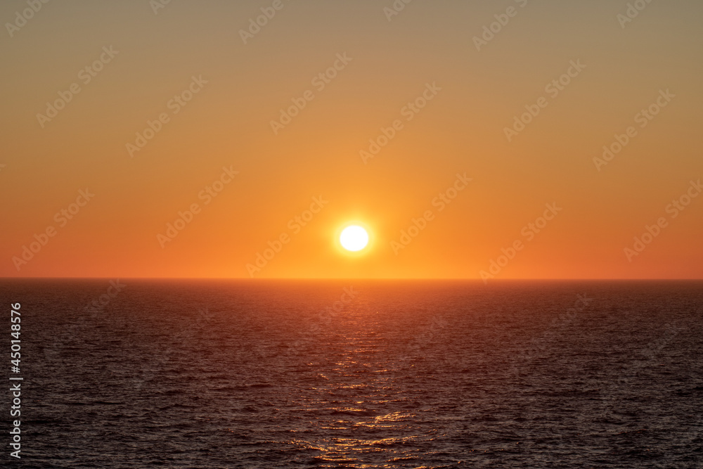 Sunset over the sea in North Sea ocean, Germany