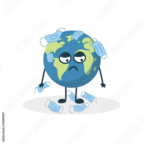 Earth pollution by medical masks after a coronavirus pandemic.